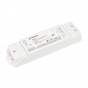 INTELLIGENT ARLIGHT Диммер SMART-CC-2042-RGBW-PD-SUF (12-48V, 4x150-500mA, 2.4G) 037420, Контроллер тока RGBW для светодиодных RGBW светильников (ШИМ). Питание 12-48VDC, выходное 3-45 VDC напряжение , ток 150-500mA на канал, 4 канала, максимальная мощность 1.8W-90W. Ток и тип источника света устанавливаются dip-переключателями. Габариты 175х4