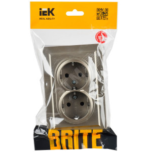 Розетка 2-м СП BRITE РС12-3-БрШ 16А в сборе с заземл. без защ. шторок шампань BR-R21-16-K37-F