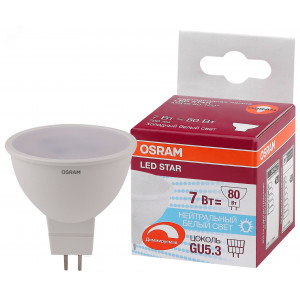 Лампа светодиодная LED 7Вт GU5.3 MR16 110 град. (замена 80Вт) белый, диммируемая OSRAM 4058075229037