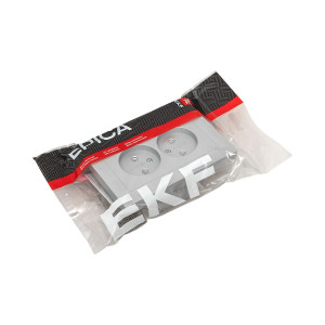 Механизм розетки двойной, 16А, без заземления, без шторок, с рамкой, алюминий Эпика EKF UP1-SOA-200