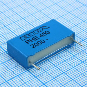 PHE450SD5220JR06L2, Конденсатор металлопленочный полипропиленовый 0.022мкФ ±5% 2000В (26 X 6.5 X 14.5)мм радиальный 22.5мм 105°C россыпь