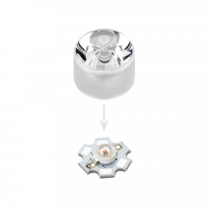 Линза ARL-PC385-U10-D22xH13-HT 032891, Одиночная линза цельная (с несъемным холдером) для мощного светодиода Emitter. Угол обзора: вертикальный 10°, прозрачная линза. Материал PC. Диаметр 21.8 мм, высота 13.45 мм.