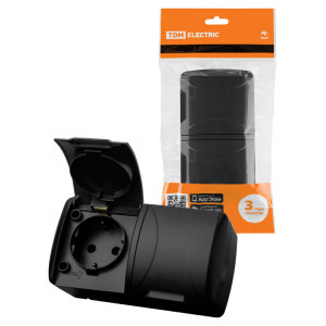 Розетка двойная 2П+3 открытой установки IP54 16А с крышкой графит "Селигер" SQ1818-0314