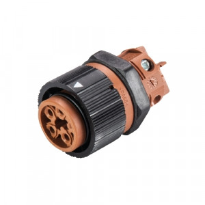 Розеточный разъем в панель RST16I5 S B1 M03 L BR, Розеточный разъем в панель, М20, 5 полюсов, тип фиксации провода: винтовой, номинальные характеристики: ~50/120V, 16A, цвет корпуса: черный, цвет контактной вставки: коричневый, серия RST MINI