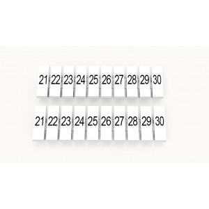 Маркировка (полоска) ZB4-10P-19-03Z(H), Кассета с маркировочными шильдиками, для клемм сечением 1,5 мм.кв., верхняя, 10 шильдиков, нанесенные символы: 21...30, с вертикальным расположением, размер шильдика: 3,65 x 10,7 мм, цвет: белый