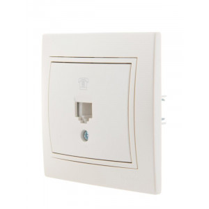 Розетка телефонная 1-м СП Mira RJ11 16А IP20 евро стандарт со вставкой жемчуж./бел. перламутр. 701-3030-137