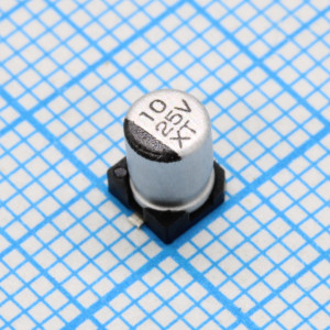 JCK1E100M040054, Конденсатор алюминиевый электролитический 10мкФ 25В ±20% (4 X 5.4мм) для поверхностного монтажа 14мА 1000час 105°С лента на катушке
