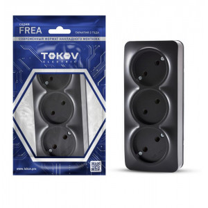 Розетка 3-м ОП Frea 16А IP20 250В без заземл. АБС-пластик карбон TKE-FR-R3-C14