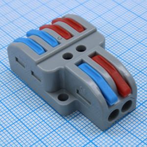 СМК 222-424, Клемма соединительная ответвительная 2 на 4 контакта, рычажный прижим проводов сечением 0.08-4мм2, с монтажным фланцем