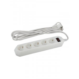 Удлинитель с сетевым фильтром 5х5м с заземл. 10А IP20 USF-5es-5m-W ПВС 3х0.75 с выкл. бел. Б0019738