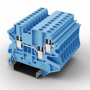 Проходная клемма UUK-2.5/1-2-BE, Проходная клемма, 3 точки подключения, тип фиксации провода: винтовой, номинальное сечение: 2,5 мм кв., 24A, 500V, ширина: 5,2 мм, цвет: синий, тип монтажа: DIN35