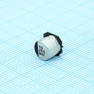 EEHZA1J100P, Полимерный гибридный алюминиевый конденсатор 10мкФ 63В ±20%( 6.3 X 5.8мм) для поверностного монтажа 0.12Ом 1000мА 10000час 105°C автомобильного применения