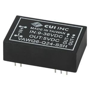 VAWQ6-Q24-D5H, Преобразователи постоянного тока в постоянный с изоляцией dc-dc isolated, 6 W, 9 36 Vdc input, +/-5 Vdc, +/-500 mA, dual output, DIP, 3 kVdc isolation