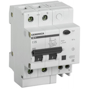 Выключатель автоматический дифференциального тока 2п 25А 30мА АД12 MAD15-2-025-C-030