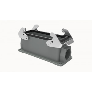 Закрытое основание разъема D24B-SF-2L-PG21, Основание разъема на панель, закрытое, типоразмер 24B, с уплотнителем, 1 отверстие с резьбой для кабельных вводов PG21, с двумя защелками, без защитной крышки, материал корпуса: алюминиевый сплав