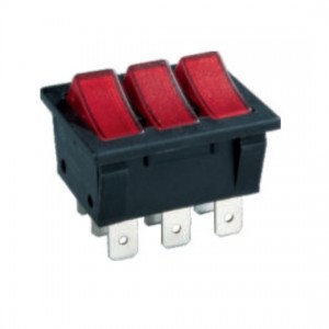 RK1-37 1X1X3N B/R"0-", Выключатель клавишный ON-OFF с подсветкой цвет корпуса (черный) цвет кнопки (красный)