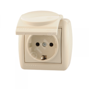Розетка 1-м ОП Nata 16А IP20 с заземл. с защ. крышкой керамика крем. 710-0300-123