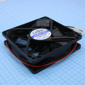 KF0820S1H-R, Вентилятор 12В DC, 3000об/мин., 0.875м3/мин, 80х80х20мм, подшипник скольжения, тип вывода - провод с разъемом