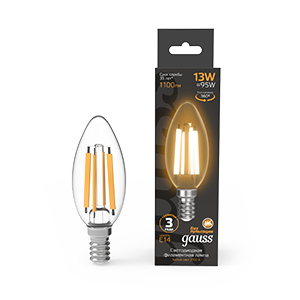 Лампа светодиодная филаментная Black Filament 13Вт свеча 2700К тепл. бел. E14 1100лм 103801113