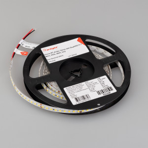 Лента RT-A144-10mm 24V Day4000 (7.7 W/m, IP20, 2835, 5m) 036208, Светодиодная высокоэффективная лента RT-A144, открытая. Светодиоды 2835, 144 шт/м (720 шт на 5 м), белая плата, ширина 10 мм, скотч 3M. Цвет ДНЕВНОЙ 4000 K, цветопередача CRI>85, угол 120°. Питание 24 В, мощность 7.7 Вт/м (38.5 Вт на 5 м). Размеры 5000x10