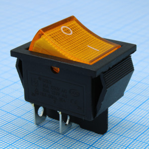 RWB-502 желтый, Выключатель клавишный с подсветкой ON-OFF (4c) 16А 250В