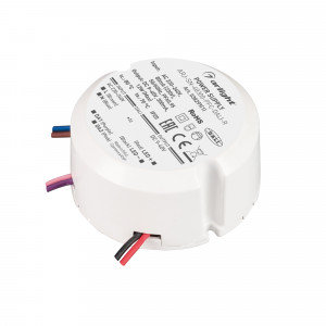 Блок питания ARJ-SN-40300-PFC-DALI-R (12W, 9-40V, 0.3A) 038299(1), Диммируемый источник тока по протоколу DALI с гальванической развязкой для светильников и мощных светодиодов. Входное напряжение 220-240 VAC. Выходные параметры: 9-40В (300мА), максимальная мощность 12 Вт. Встроенный PFC >0,95.