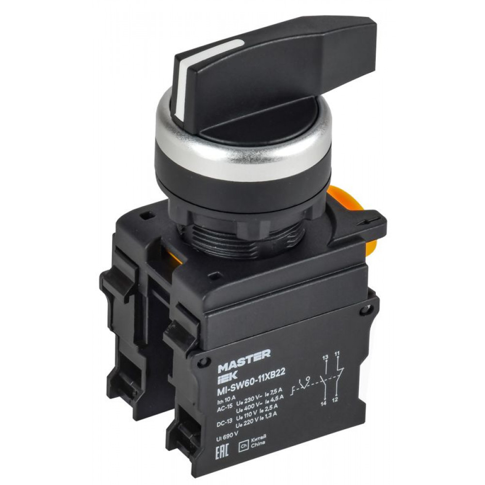 Изображение товара Переключатель 2 положительный с возвратной ручкой MASTER IEK MI-SW60-11XB22-3-25-2-K02