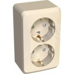 Розетка 2-м ОП Этюд 16А IP20 250В с заземл. защ. шторки крем. SE PA16-008K