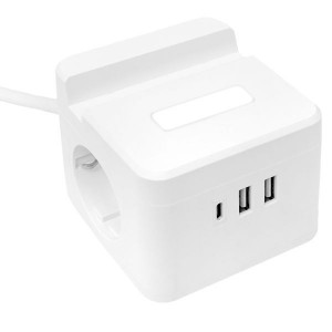 Удлинитель "Куб" 2х1.3м USB + 2Type C с быстрой зарядкой подставкой под телефон и ночником 1кв.мм UBA-CUB-2-FC
