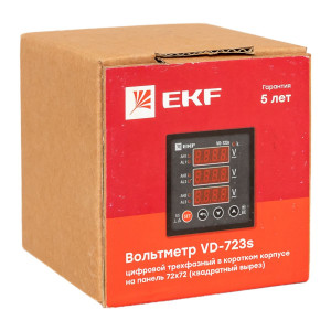 Вольтметр VD-723s цифровой на панель 72x72 (квадратный вырез) трехфазный в коротком корпусе EKF PROxima VD-723s