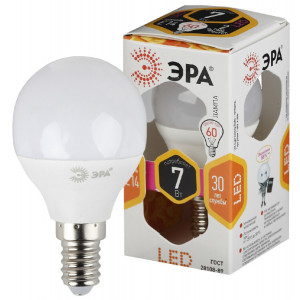 Лампочка светодиодная ЭРА STD LED P45-7W-827-E14 E14 / Е14 7Вт шар теплый белый свет(кр.1шт) [Б0020548]