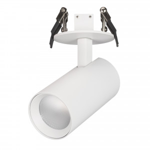 Светильник LGD-LUMOS-R55-9W Day4000 (WH, 25 deg, 230V) 034145, Встраиваемый поворотный светильник для потолка. Мощность 9 Вт, св. поток 666 лм, 74 лм/Вт, дневной 4000 K, CRI>90, угол 25°, напряжение питания 230 В. Белый корпус из алюминия, линза PC, степень защиты IP20.