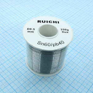 Припой SN60/PB40 0,5мм 250гр  с флюсом, Припой трубчатый ПОС-60 с канифолью, d 0,5мм, 250 г