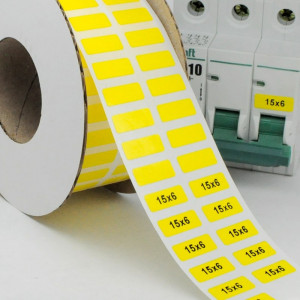 Маркировка прямоугольная NPP-15х06 Y, Маркировочная наклейка, для позиционного обозначения электрооборудования в шкафу и маркировки провода, размер 15х6 мм, цвет желтый, для принтера: RT200, RT230, в упаковке 6000 наклеек