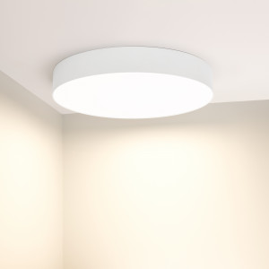 Светильник SP-RONDO-R400-40W Warm3000 (WH, 120 deg, 230V) 034815, Накладной светильник. Мощность 40 Вт, св. поток 3800 лм, 90-100 лм/Вт, теплый 3000 K, CRI>90, угол 120°, напряжение питания 230 В. Белый круглый корпус из алюминия, экран PC, степень защиты IP40. Размер: диаметр 400 мм, высота 64 мм. Монтаж накладной. Дра