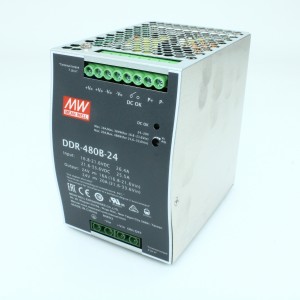 DDR-480B-24, DC-DC, 480Вт, вход 16.8…33.6 В DC, выход 24В/20А, рег.вых.24…28В, изоляция 4000В DC, в кожухе на DIN-рейку, 85.5х125.2х129.2мм, -40...+80°С