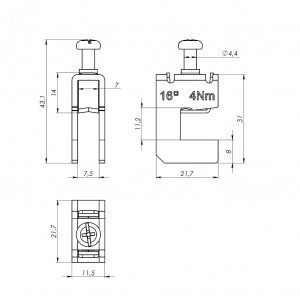 Шинная клемма для кабеля, сечение шины 10 мм, кабель 1,5-16 мм R5BC1016