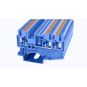 Проходная клемма DS2.5-TW-01P-12-00Z(H), Проходная клемма, 3 точки подключения, тип фиксации провода: Push-in, номинальное сечение: 2.5 мм кв., 24A, 800V, ширина: 5,2 мм, цвет: синий, тип монтажа: DIN35, втычная перемычка,