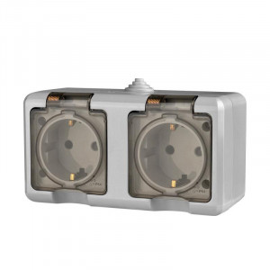 Розетка 2-м ОП Dita 16А IP54 250В с заземл. с прозр. крышкой сер. TKL-DT-R2Z-C06T-IP54
