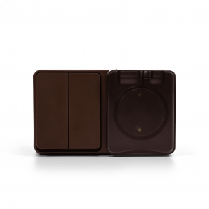 AtlasDesign PROFI IP54 О/У БЛОК: РОЗ. з/к со шт. 16А, ВЫКЛ.2-клав.10А, КОРИЧНЕВЫЙ ATN546074