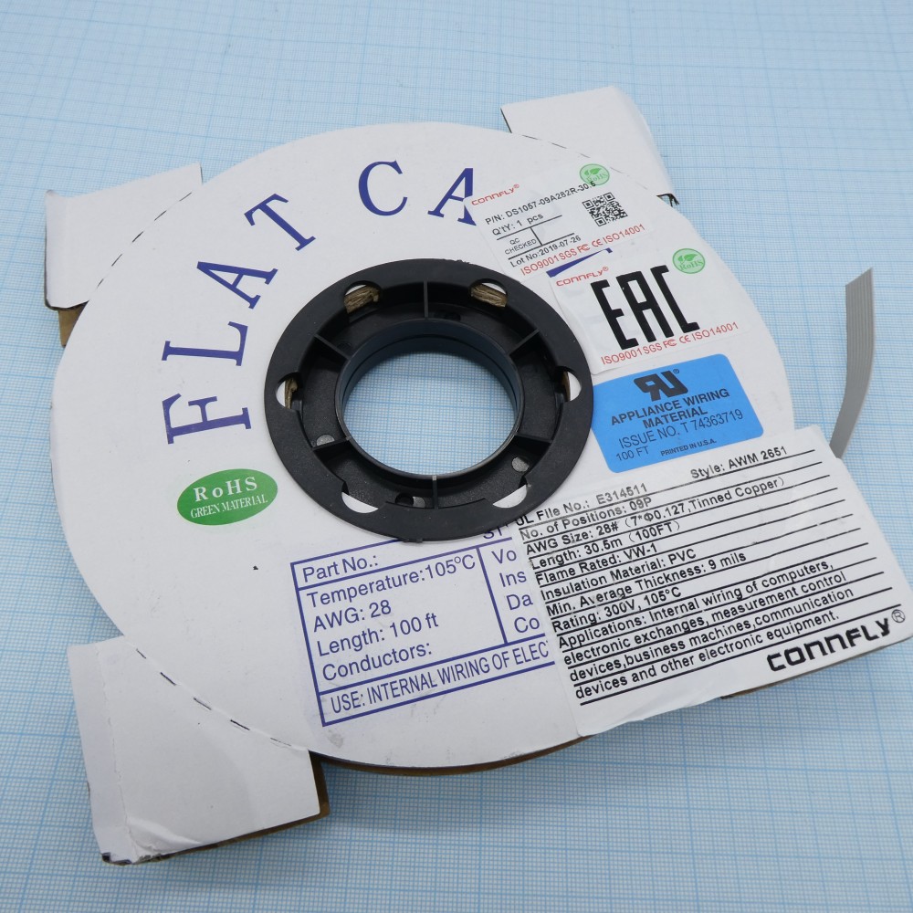 Изображение товара Гибкий плоский кабель Connfly DS1057-09A282R 30м серый электропроводка