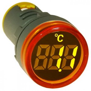 DMS-242, Цифровой LED термометр -20+199°C, AD16-22TM, желтый, установка на панель в отв d=22мм