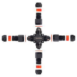 FFC-41/3Р-IP68, Кабельный коннектор разветвитель X-образный герметичный, 3 контакта сечение жил от 0.5 до 4мм2, внешний диаметр кабеля от 6 до 10мм, IP68