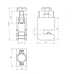 Шинная клемма для кабеля, сечение шины 5 мм, кабель 16-35 мм R5BC0535
