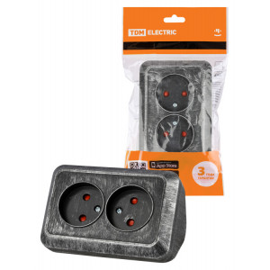 Розетка угловая двойная 2П открытой установки с з/ш IP20 250В 10А серебро "Ладога" SQ1801-0389