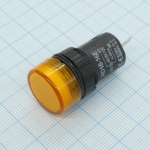 Лампа AD16-16Y 12v, Лампа индикаторная светодиодная 12В D16, жёлтая