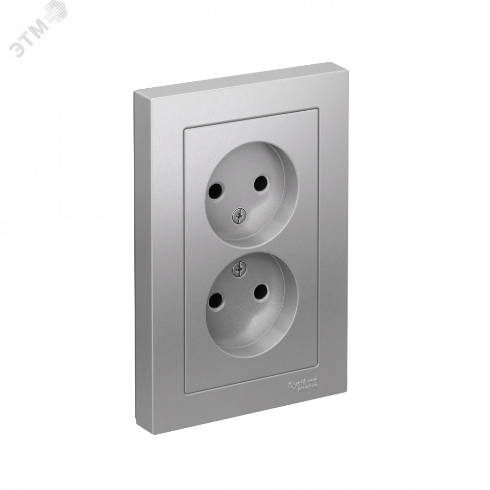 Изображение товара Розетка 2-м СП AtlasDesign 16А IP20 без заземления алюминиевая