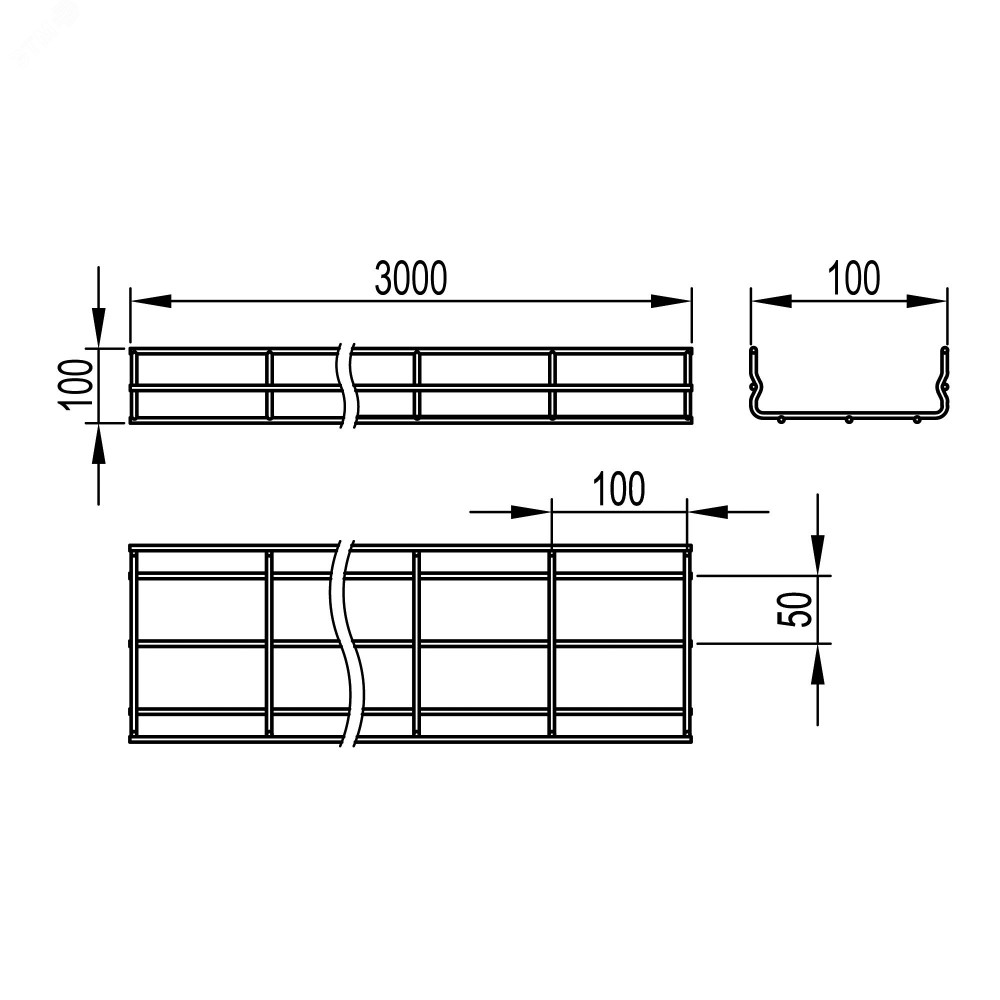 Изображение товара Лоток проволочный 100х100 L3000 сталь 4мм оцинк. FC1010