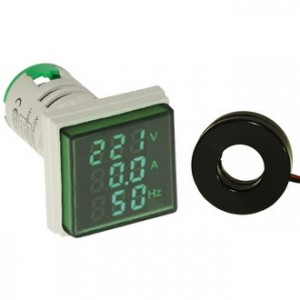 DMS-303, Цифровой LED многофункциональный измеритель AC 60-500В/2-100А/0-99Гц, AD16-22VAHZS, зеленый, установка на панель в отв d=22мм