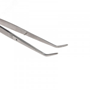 Пинцет изогнутый, узкий, фиксатор, рифленый 155мм ПРОФИ 12-0355